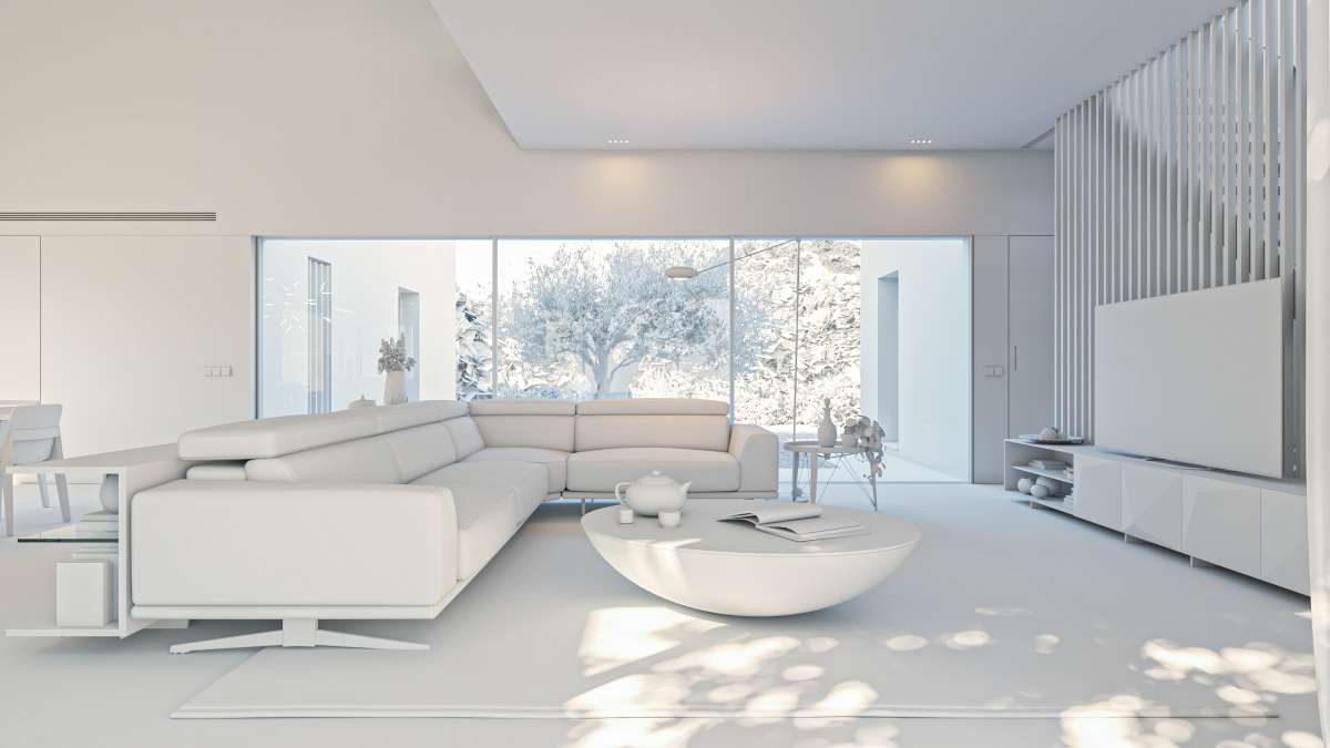 MODELO 3D VISTA SALON EN BLANCO